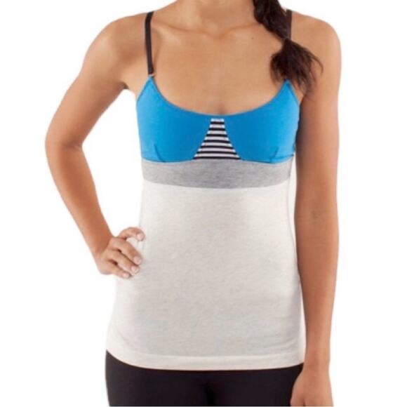 Lululemon Blue White & Black Stripe Contentment Triangle Tank Top, Size 8 - Picture 1 of 14